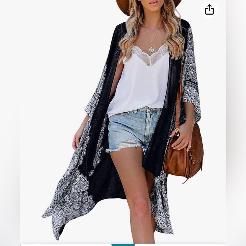 NWT Moss Rose Black and White Cover Up Kimono